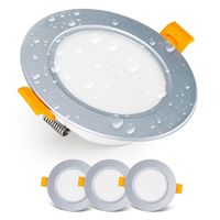 LED Recessed Downlight LED Ceiling Spotlights IP54 For Bathroom, Damp Rooms, Warm White 3000K Set of 3 Extra Flat Round LED Spotlights 7 Watt (7W) / 700 Lumens, Silver