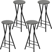 Set 4 sgabelli bar pieghevoli doppio poggiapiedi legno acciaio nero 34x30x70 cm