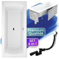 Badewanne Rechteck 170x75 mit Styroporverkleidung, Ablaufgarnitur & Füßen GRATIS - Komplettset 4in1 Original Acryl Wanne Siphon - BADLAND INES