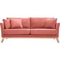 Canapé scandinave déhoussable 3 places en tissu effet velours texturé terracotta et bois clair OSLO