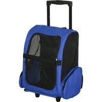 Transportín 2 en 1 Mascotas Mochila Carrito Viaje Chien 2 Ruedas Asa Retráctil Aluminio Bolsillos 42x25x55 cm Azul