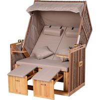 Zweisitzer-Strandstuhl mit verstellbarer Rückenlehne, beige, 118 x 79 x 160 cm