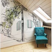 Papier peint panoramique Village en fleurs, Vert 450 x 250cm
