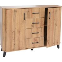 Comò cassettiera HHG-784, credenza, 4 cassetti, 2 ante MDF 92x120x40 cm, effetto rovere Wotan