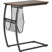 Mesa Auxiliar para Sofá y Cama Mesita Auxiliar Pequeña en Forma de C con Bolsillo de Almacenaje Estilo Industrial para Salón 53x35x64,5 cm Marrón Rústico