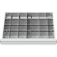Compartimentage de tiroir STIER, séparations en métal, BLH 75 mm, dimensions intérieures 600x450 mm, 24 casiers