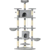 Albero Tiragraffi per Gatti con Casette e Amache, 60x60x200cm, Grigio Chiaro