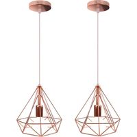 Industrial Pendant Light Geometric Cage E27 Metal Chandelier for Bedroom Living Room Dining Room 2 Rose Gold