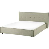 Letto ad acqua 160 x 200 cm tessuto Rivestimento in lino Gambe nere con testiera e rete a doghe Mobili da camera da letto Verde Lestre