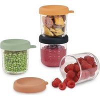 BEABA Sunrise Color Mix - Set da 4 vasetti alimentari in vetro da 250 ml - Coperchi ermetici morbidi