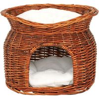 lionto Weidenkorb für Katzen Katzenhöhle Katzenkorb mit Kissen 55x39x43 cm Braun