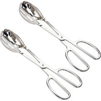 2pcs Pinces à Salade pour Service, 26cm Acier Inoxydable Épaissi Lourde Pince Ciseaux de Cuisine pour Cuisson Traiteur Buffet Barbecue Pâtisserie Aliments Sandwich Pain & Dessert (Argent)