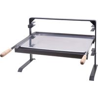 Support barbecue inox gris avec grille et récupérateur de graisse – Dimensions 80 x 43 x 42 cm – Poignées pliantes en bois – Visiodirect
