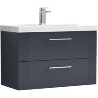 Nuie Deco Satin Soft Black 800mm Wall Hung 2 Drawer Vanity Unit and Mid Edge Ceramic Basin - DPF1495A