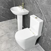 Tornado Flush Bathroom Suite Toilet with Brass Flush Button & Hinges Open Back, With Tap