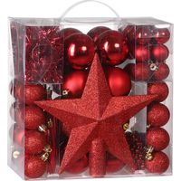 Deuba – Lot de 77 boules de Noël en plastique polystyrène – Différentes tailles Ø 2,9/3,8/5,8cm – Décorations intérieures et extérieures – Couleur rouge
