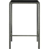 Table de bar de jardin Table d'extérieur Gris 70x70x110cm Résine tressée et verre