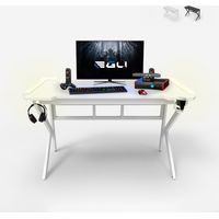 Mesa gamer LED de carbono con soporte para auriculares y bebidas 120x60 Sportbot LED 120 - Blanco