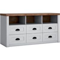 Buffet Léandre mit 6 Schubladen, Weiß und Holzoptik, 130.2cm