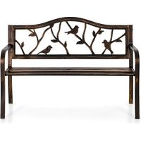 PHI VILLA Garden Bench Metal Steel Frame 2-3 Seater Outdoor Bench with Floral Cast Iron Backrest for Park, Garden and Patio Bronze