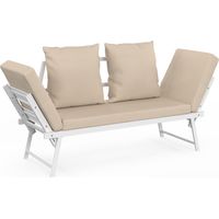 Divano da giardino, panca trasformabile NOLA 2/3 posti con braccioli reclinabili in metallo bianco e cuscini beige