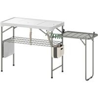 Table pliante de nettoyage de poisson 2 éviers robinet flexible étagère latérale panier fentes blanc
