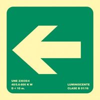 Señal de evacuación flecha izquierda luminiscente SEKURECO 160 x 160 mm CLASE B (PVC 0'7 mm)