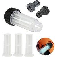 Water Filter for Pressure Cleaner, Anti-Sand Filter for Camper, Garden Pump for Water Pre-Filter 3/4 Inch with 3 Filter Cartridges, 2 Adapters