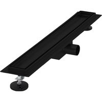 LuxeBath Canaletta per Doccia 60 cm 2 in 1 Drenaggio Piastrellabile in Acciaio Inossidabile Nero Canalina Scarico a Pavimento per Bagno Set Completo di Fissaggio Sifone a Canale con Filtro per Capelli