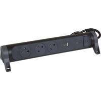 Legrand - Rallonge 3x2P+T Surface, inter, parafoudre, USB A+C et cordon 1,5m - noir/gris
