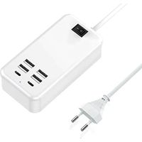 USB C, chargeur USB à 6 ports, 2 ports USB-C + 4 ports USB-A, chargeur multi-USB compatible avec plusieurs appareils tels que iPhone/Samsung/tablette