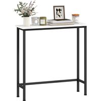 Consola Recibidor Estrecha con Superficie con Efecto Mármol y Marco de Metal 75x24x76 cm Blanco y Negro