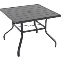 Avestar Garten-Esstisch 94x94x73 cm aus Eisen mit Schirmloch, Lamellentischplatte, Schwarz