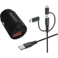 PROUSER Kit de charge USB voiture 20176, QC, ultra compact, câble USB 3-en-1, noir
