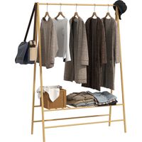 Bambus-Kleiderständer mit Schuhregal und Haken, freistehend, für Eingangsbereich, Schlafzimmer, Naturholz