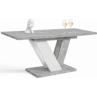 Table à manger extensible DUBLIN Beton et Blanc mat 120 à 160 cm 6 personnes