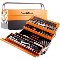 Caisse à outil Kraft Müller KM-85PCS Orange, en métal ultra résistante 85 outils, Top Qualité Chrome Vanadium, Tournevis, Pince