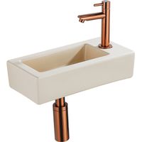 FugaFlow Efficiente Pietra Ensemble de fontaine - 37,5x18,5x9cm - céramique - trou de robinet à droite - robinet de fontaine en cuivre brossé -