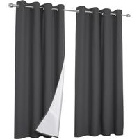 Idmarket – Lot de 2 rideaux thermiques gris anthracite 135x240 cm – Barrière thermique – 8 œillets ronds – Pour fenêtres et baies vitrées