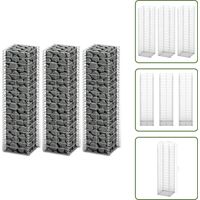 Jeu de panier de gabion 3 pcs Fil galvanisé 25x25x100 cm - Panneau De Cloture - Clôture Design - Clôture Moderne - Clôture Métallique - Clôture Argent