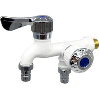 Grifo multifunción 2 en 1 con dos válvulas, mezclador de lavabo, válvula desviadora y divisor - Blanco