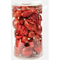 Dmora Boîte 50 pièces décorations de Noel multi-formes, ornements et pointe, ensemble assortiment de boules de Noel, boîte ensemble arbre de Noel, 4 à 10 cm, couleur rouge