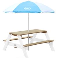 Table pique-nique en bois de pruche 100% FSC avec parasol réglable – Dimensions 95 x 97 x 48 cm – Pour enfants de 3 à 10 ans – AXI