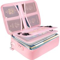 Boîte à documents ignifugée avec serrure, sac à documents portable ignifugé et étanche, boîte de classement ignifugée pour documents, boîte de rangement pour documents importants, rose, 38 x 28 x 10 c