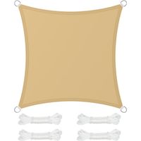 Voile d'Ombrage 3 x 3 m, Hydrofuge Colonne d’Eau de 665 mm, Polyester Anti-déchirure, Protection UV 93%, Terrasse, Jardin, Balcon, Carré, Cordes de 2 m, Jaune Sable-