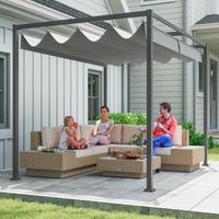 Pergola coulissante/rétractable 3 x 2 m, structure métallique en métal revêtu d'époxy antirouille, toile polyester haute densité 180 g/m² incluse, grise