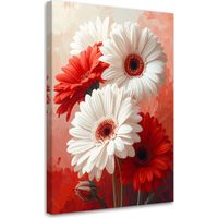 Tableau Moderne, Gerberas blancs et rouges dans une composition décorative,40x60