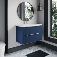 Hudson Reed Fluted Satin Blue 800mm Wall Hung 2 Drawer Vanity Unit and Minimalist Ceramic Basin - DFF395B