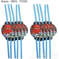 Assiettes en carton Ninjago, gobelets en carton, essuie-tout, boîtes de Rice Krispies, nappe de fond, nappe de fond avec fanions, anniversaire Ninjago