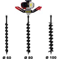 SURICUT - Tarière thermique SEMI-PROFESSIONNELLE 62 cm3 + lot de 3 mèches (60, 80 et 100 mm)